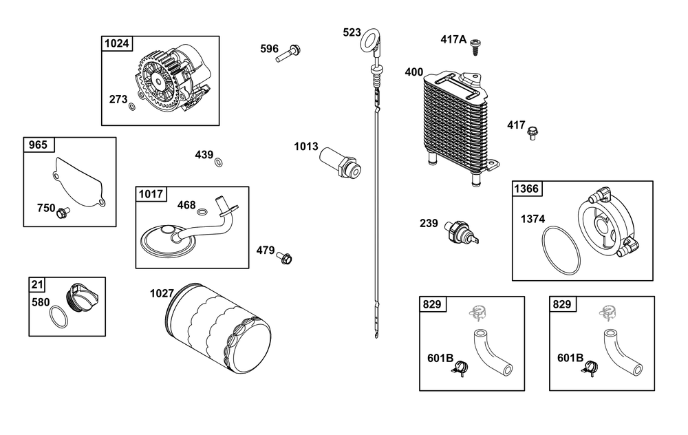 Lubrication Group Diagram and Parts List for 543477-3324-H7 400000 - 699999 Briggs and Stratton Engine